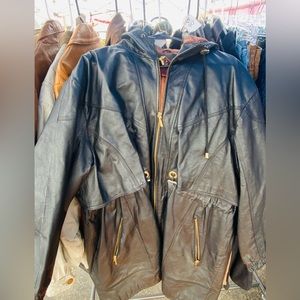 GIII leather hooded jacket